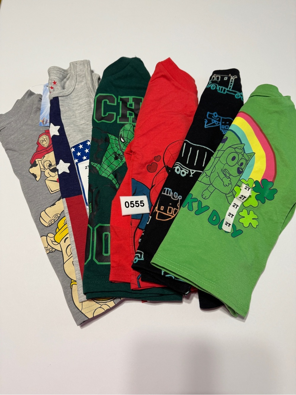 Bundle of Kids 2T Long and Short Sleeve Graphic Tee- Green, Red, Black, Gray